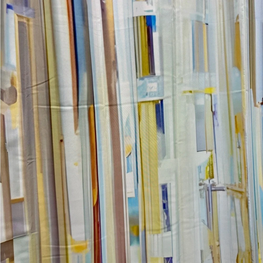 DejaBlueStudios Stained Glass Stripes Shower Curtain 70x93” Blue Yellow XLong